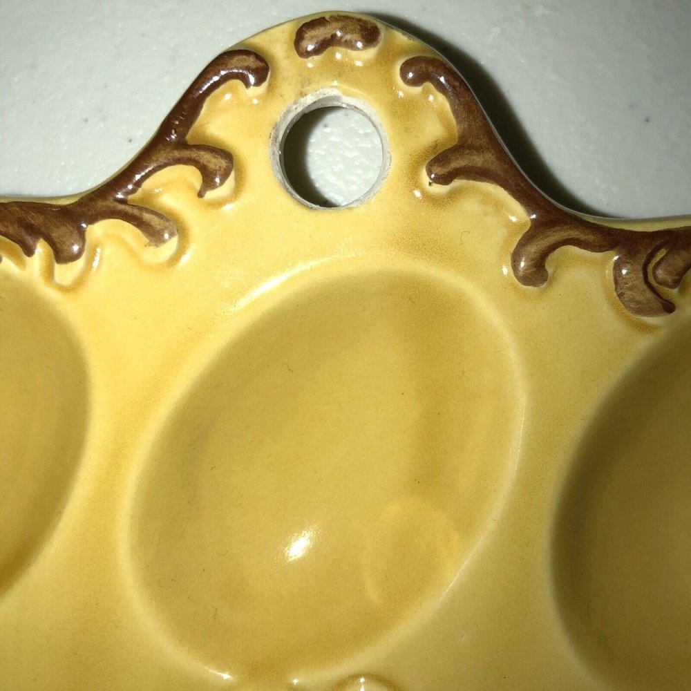 Vintage MCM Deviled Egg Serving Platter Harvest Gold JAPAN Ceramic Hang Plate - Picture 7 of 9